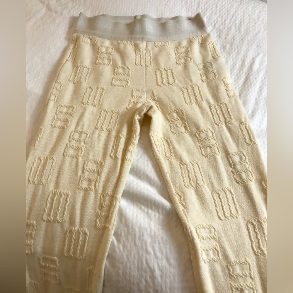 AMBUSH Monogram Flare Leggings S Wool Blend Split Hem Cozy Warm Bell Bottom